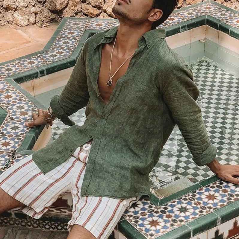 Men's Long Sleeve Shirt – Relaxed Fit – Breathable Fabric – Button Closure – Casual Style