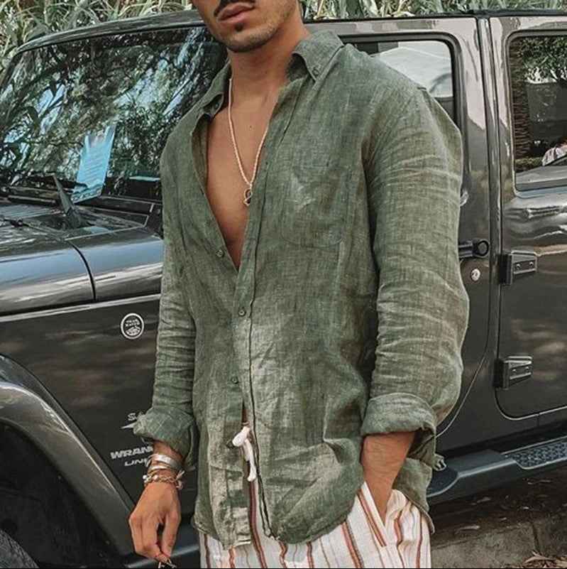 Men's Long Sleeve Shirt – Relaxed Fit – Breathable Fabric – Button Closure – Casual Style