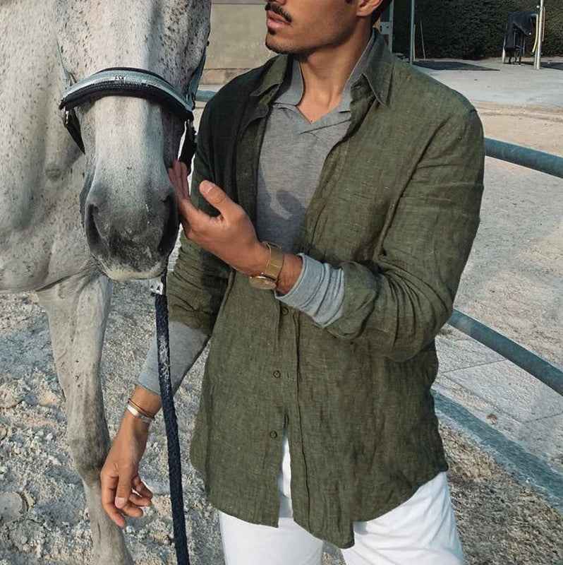Men's Long Sleeve Shirt – Relaxed Fit – Breathable Fabric – Button Closure – Casual Style