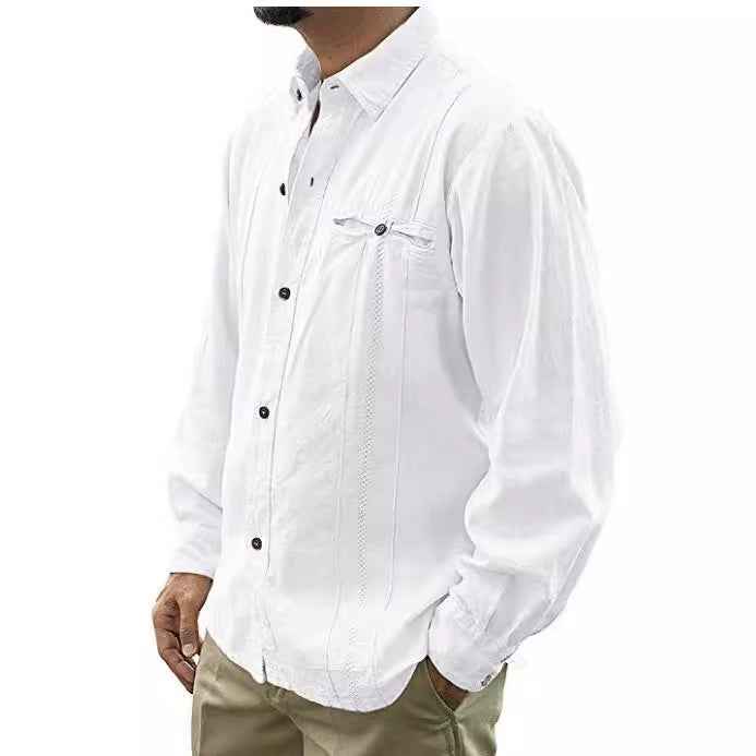 Men's Long Sleeve Shirt – Relaxed Fit – Breathable Fabric – Front Buttons & Chest Pocket