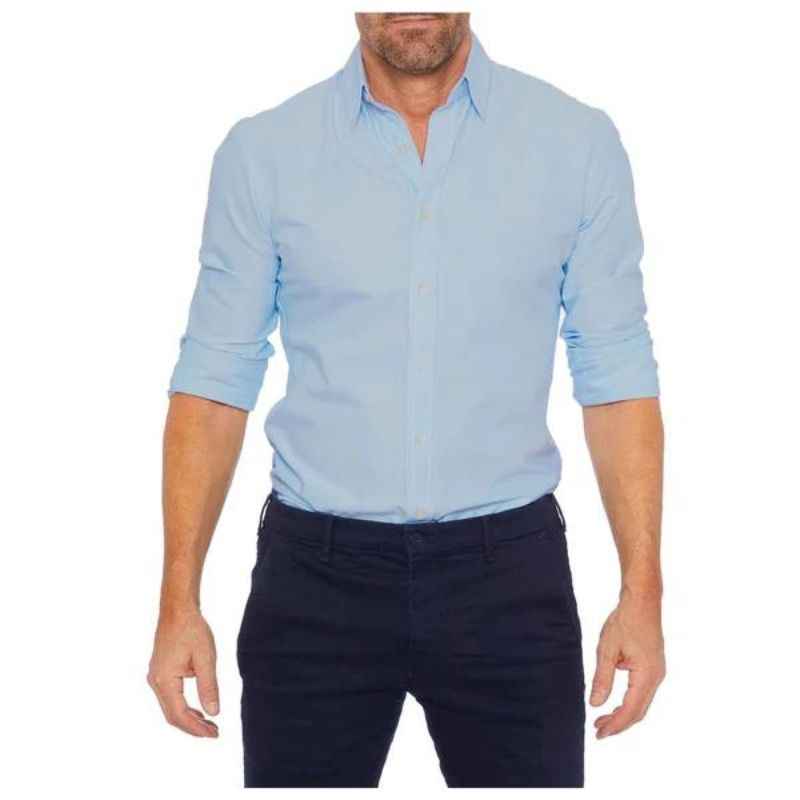Men's Long Sleeve Shirt – Tailored Fit – Breathable Cotton – Casual or Formal Wear Blue