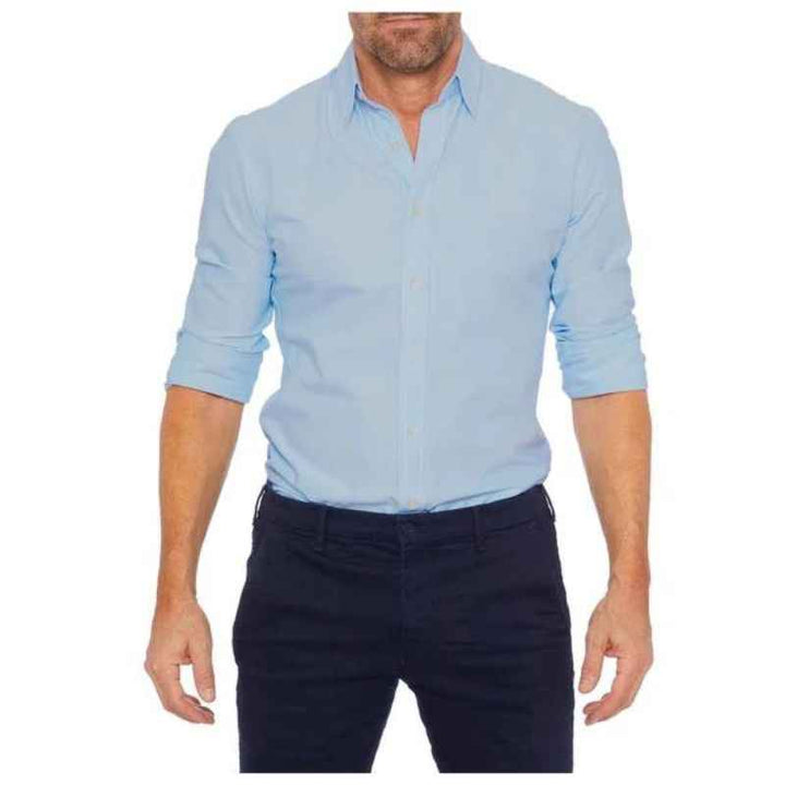 Men's Long Sleeve Shirt – Tailored Fit – Breathable Cotton – Casual or Formal Wear Blue