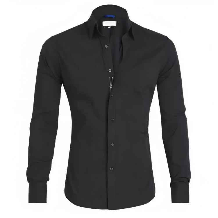 Men's Long Sleeve Shirt – Tailored Fit – Breathable Cotton – Casual or Formal Wear Black