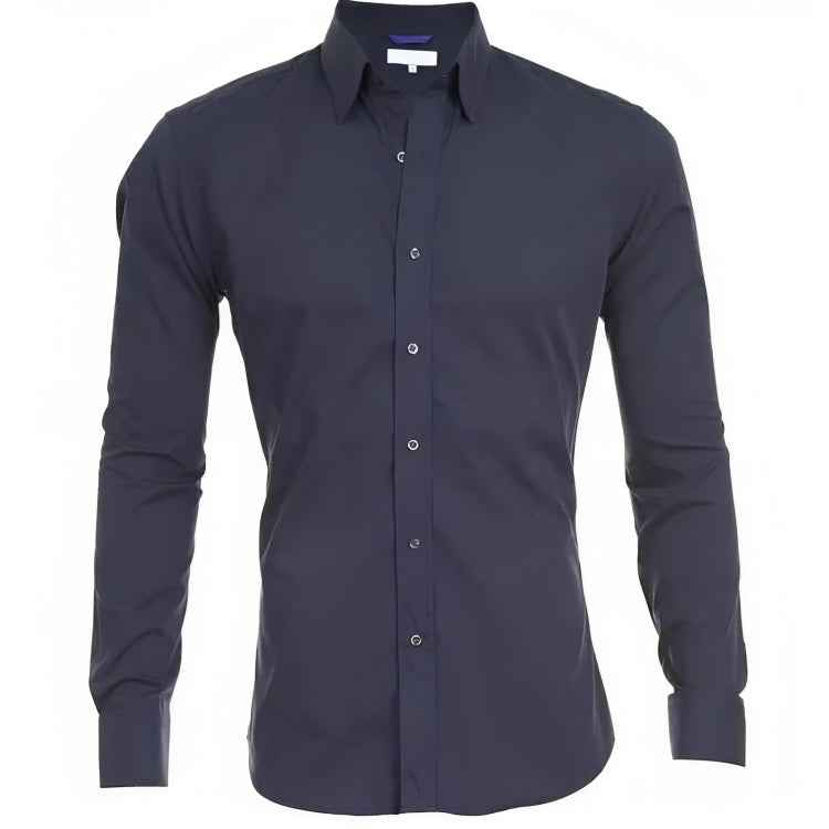 Men's Long Sleeve Shirt – Tailored Fit – Breathable Cotton – Casual or Formal Wear Navy Blue