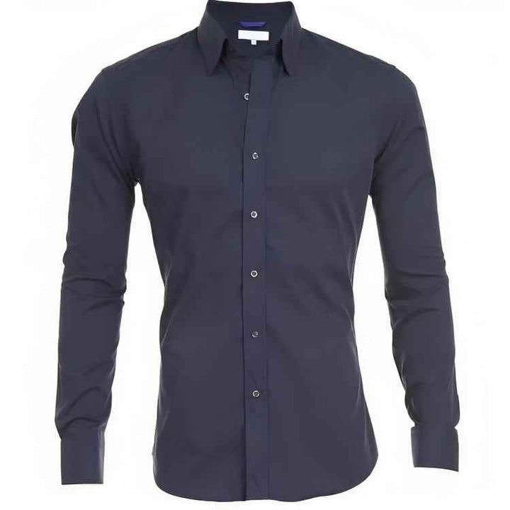 Men's Long Sleeve Shirt – Tailored Fit – Breathable Cotton – Casual or Formal Wear Navy Blue
