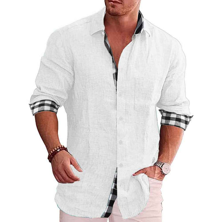 Men's Long Sleeve Shirt – Tailored Fit – Breathable with Checked Detail White