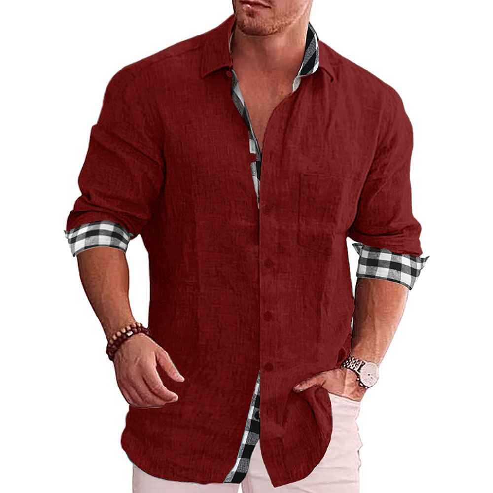 Men's Long Sleeve Shirt – Tailored Fit – Breathable with Checked Detail Red