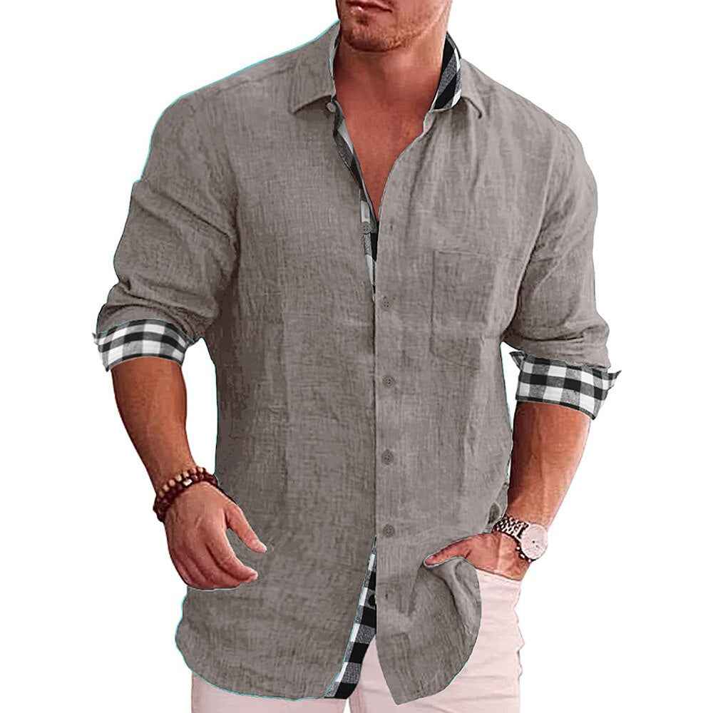Men's Long Sleeve Shirt – Tailored Fit – Breathable with Checked Detail Grey