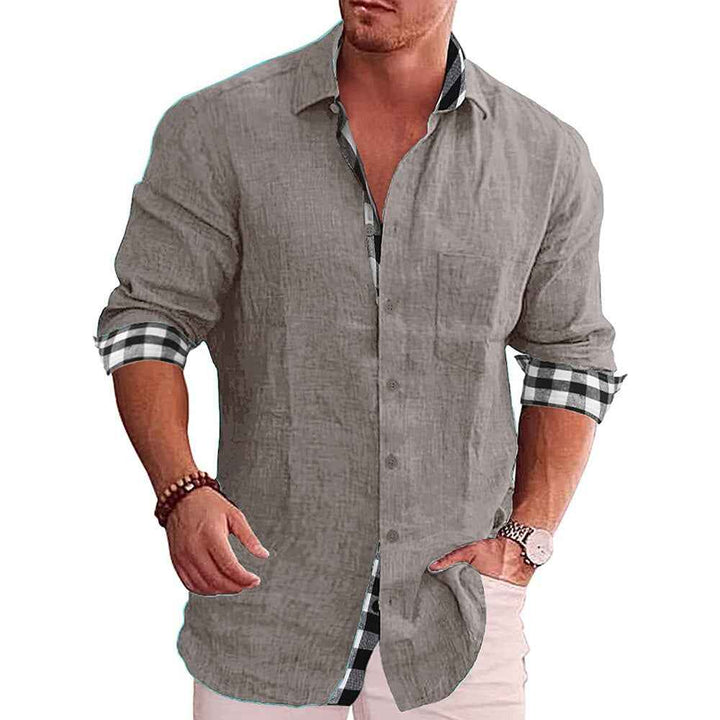 Men's Long Sleeve Shirt – Tailored Fit – Breathable with Checked Detail Grey
