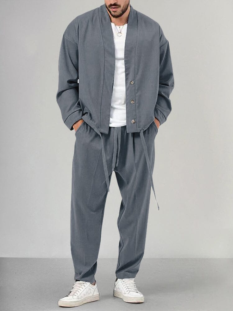 Men's Long Sleeve Tracksuit Set - 2-Piece Athletic Outfit Gray