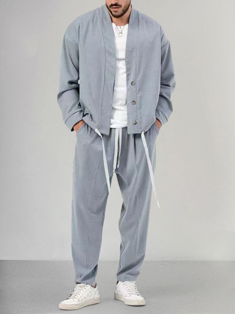 Men's Long Sleeve Tracksuit Set - 2-Piece Athletic Outfit Light Gray
