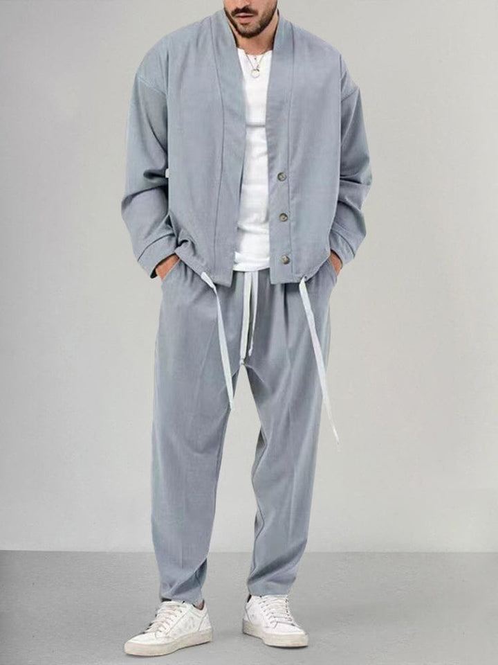 Men's Long Sleeve Tracksuit Set - 2-Piece Athletic Outfit Light Gray