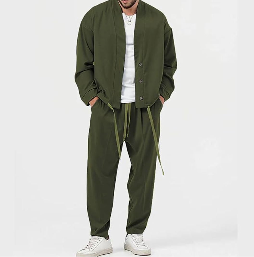 Men's Long Sleeve Tracksuit Set - 2-Piece Athletic Outfit Green