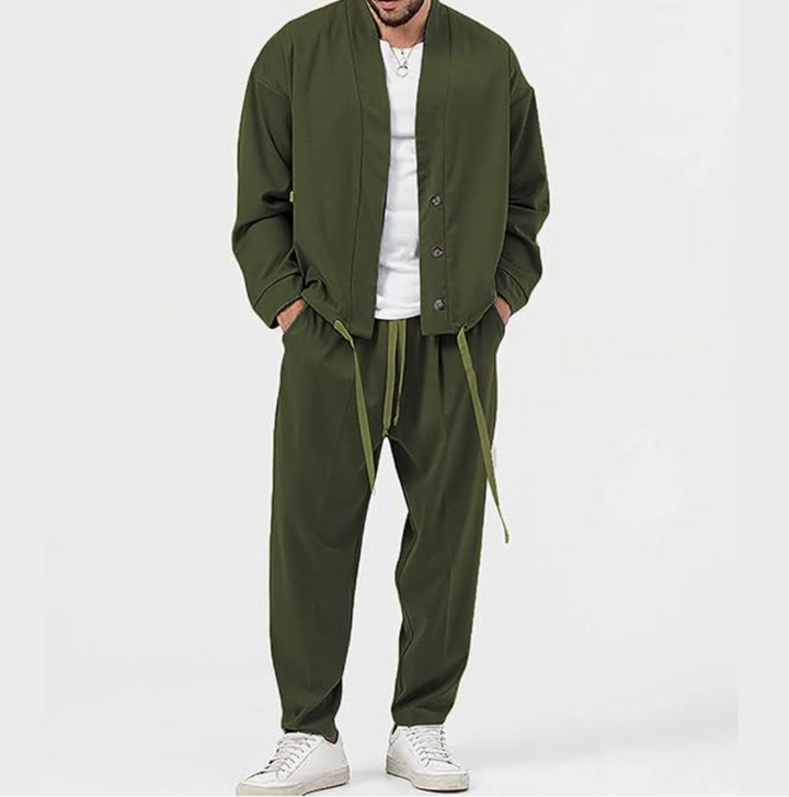 Men's Long Sleeve Tracksuit Set - 2-Piece Athletic Outfit Green