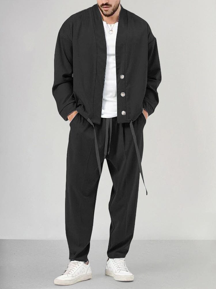 Men's Long Sleeve Tracksuit Set - 2-Piece Athletic Outfit Black