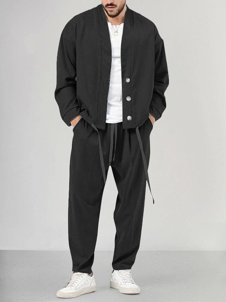 Men's Long Sleeve Tracksuit Set - 2-Piece Athletic Outfit Black