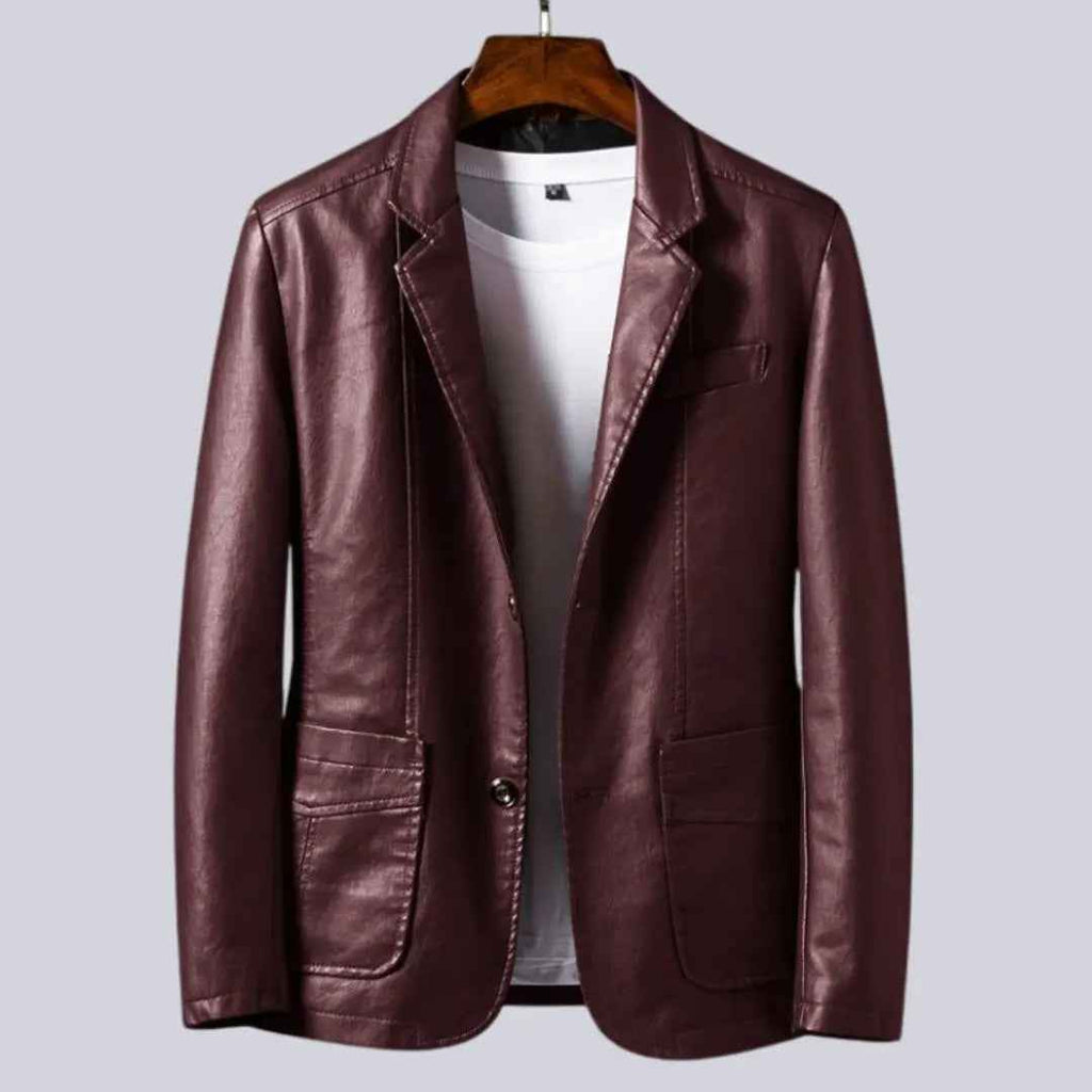 Men's Faux Leather Jacket Winter Essential Outerwear Collection Burgundy