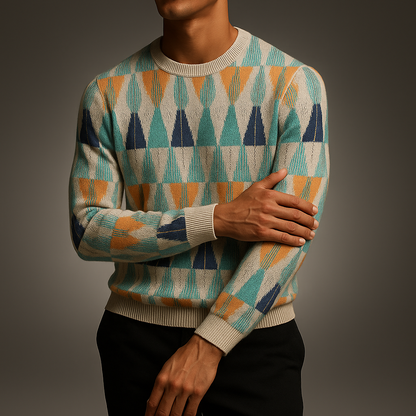 Men's Cashmere Sweater Regular Pockets Beige Winter Ribbed Trim Beige