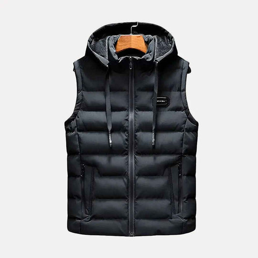 Men's Knit Hooded Pockets Zipper Solid Black Winter Vest Black