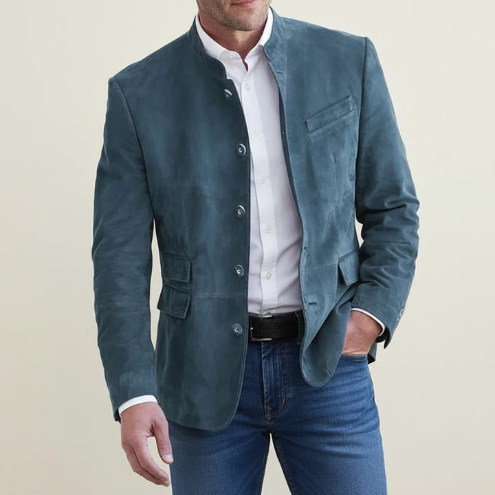 Men's Mandarin Collar Blazer Jacket Blue