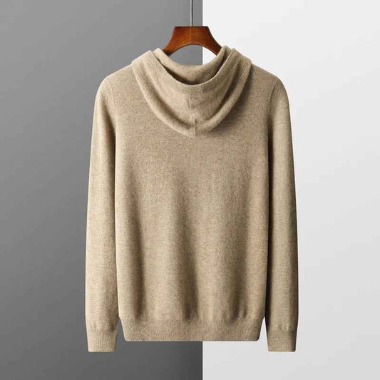 Men's Merino Wool Drawstring Ribbed Cuffs Hoodie Winter