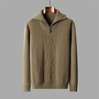 Men's Merino Wool Cable Knit Quarter Zip Shawl Collar Sweater