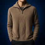 Men's Merino Wool Cable Knit Quarter Zip Shawl Collar Sweater Alpine Forest
