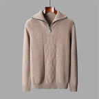 Men's Merino Wool Cable Knit Quarter Zip Shawl Collar Sweater