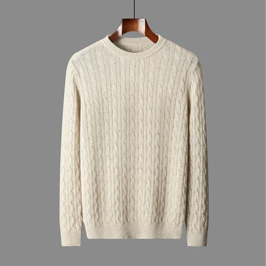 Men's Merino Wool Crewneck Cable-knit Sweater Winter Essential