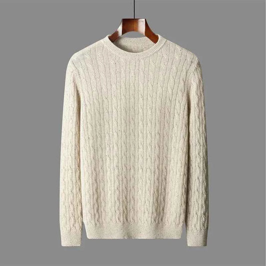 Men's Merino Wool Cable Knit Crew Neck Pullover Sweater