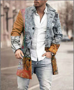 Men's Wool Blend Check Pattern Tailored Button Mid Length Coat Grey - Brown