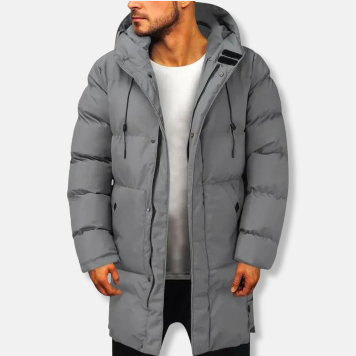 Men's Mid-Length Puffer Jacket – Regular Fit, Padded, Lined, with Hood Grey