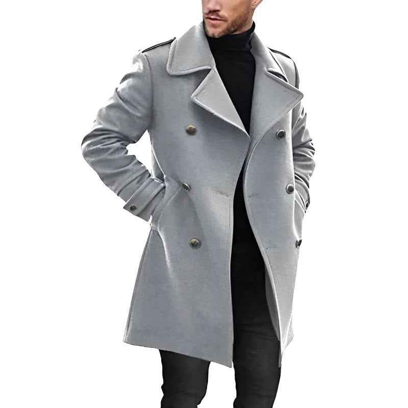 Men's Mid-Length Tailored Coat – Double-Breasted – Premium Fabric Grey