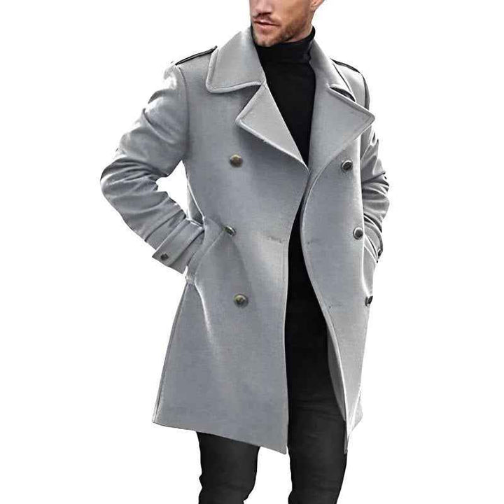 Men's Mid-Length Tailored Coat – Double-Breasted – Premium Fabric Grey