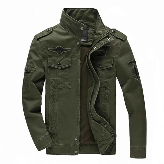 Men's Military Field Zip-Front Stand Collar Winter Jacket Army Green