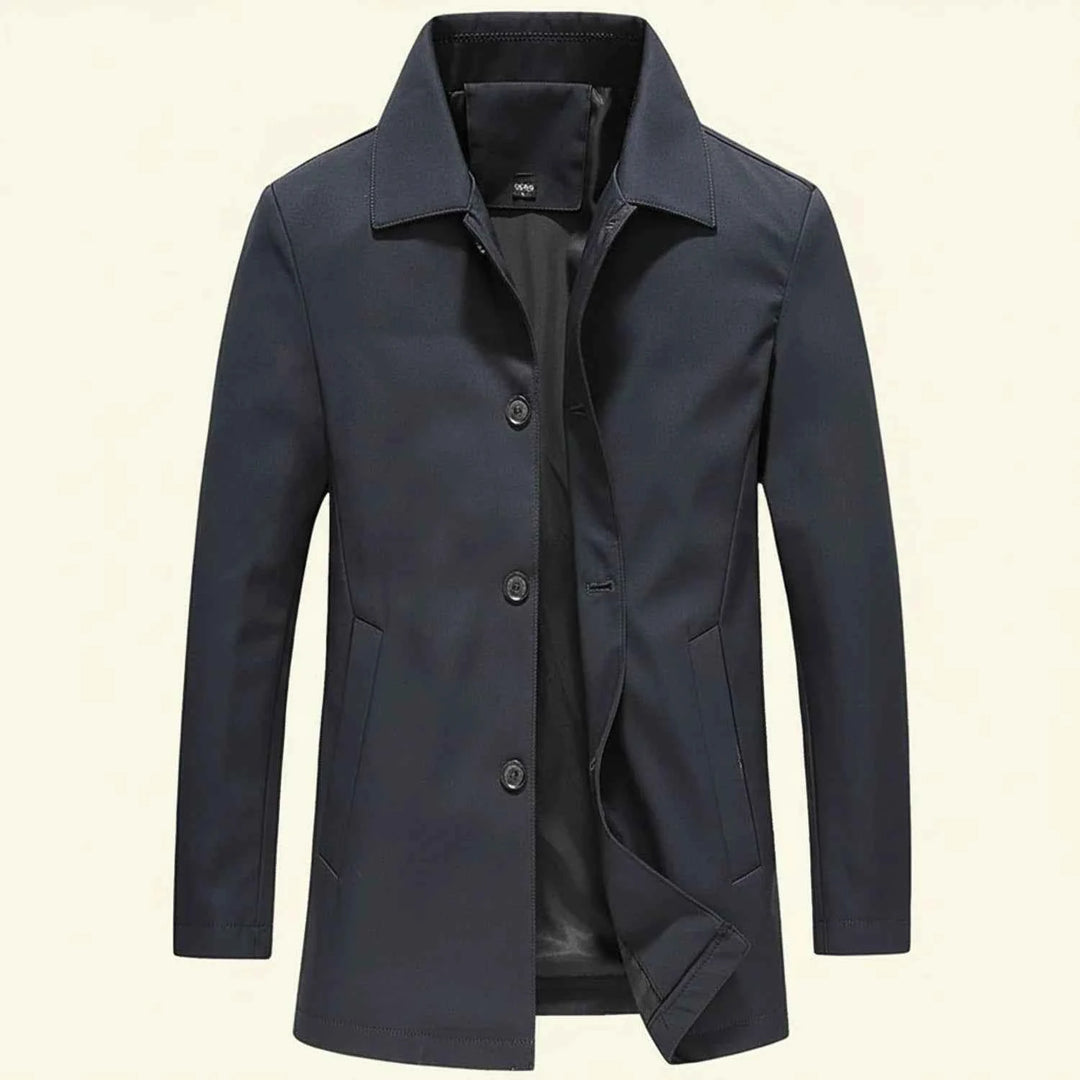 Men's Minimalist Mid-Length Overcoat Navy Blue