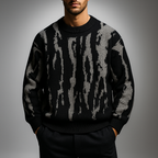 Men's Knit Ribbed Relaxed Fit Ribbed Cuffs Solid Black Winter Sweater Black
