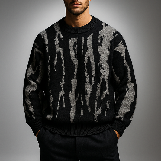 Men's Knit Ribbed Relaxed Fit Ribbed Cuffs Solid Black Winter Sweater Black