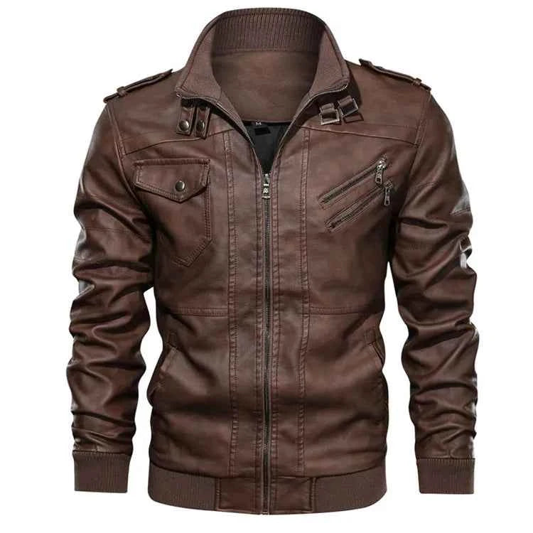 Men's Moto Leather Jacket with Detachable Hood