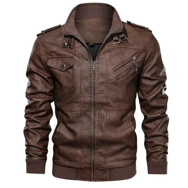 Men's Moto Leather Jacket with Detachable Hood