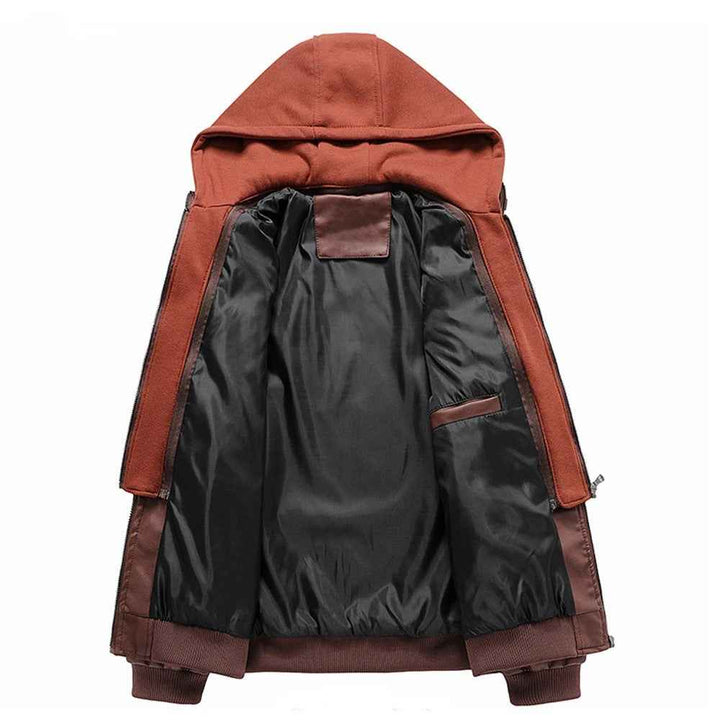 Men's Moto Leather Jacket with Detachable Hood