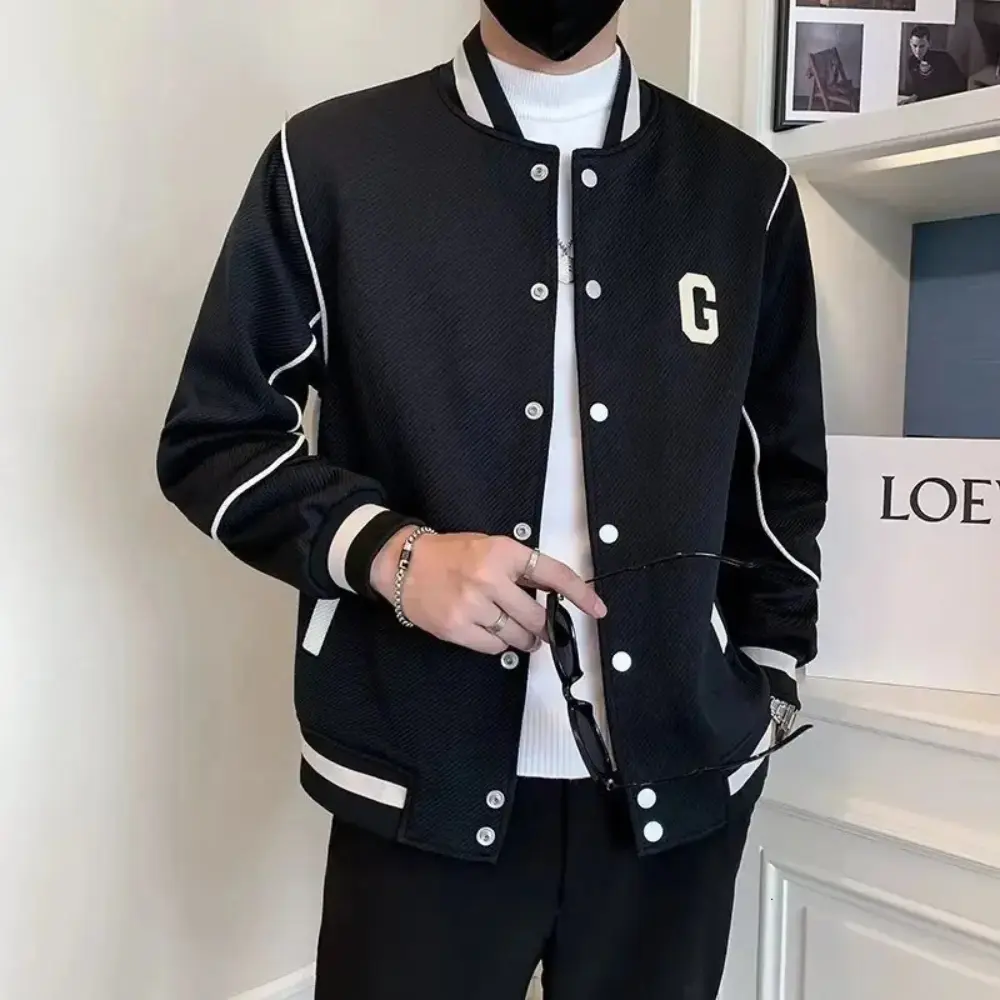 Men's Motorcycle Varsity Jacket Black