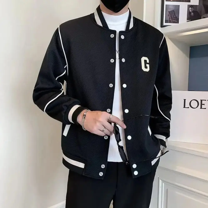 Men's Motorcycle Varsity Jacket Black