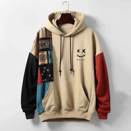 Men's Polyester Drawstring Ribbed Cuffs Hoodie Winter Essential Khaki