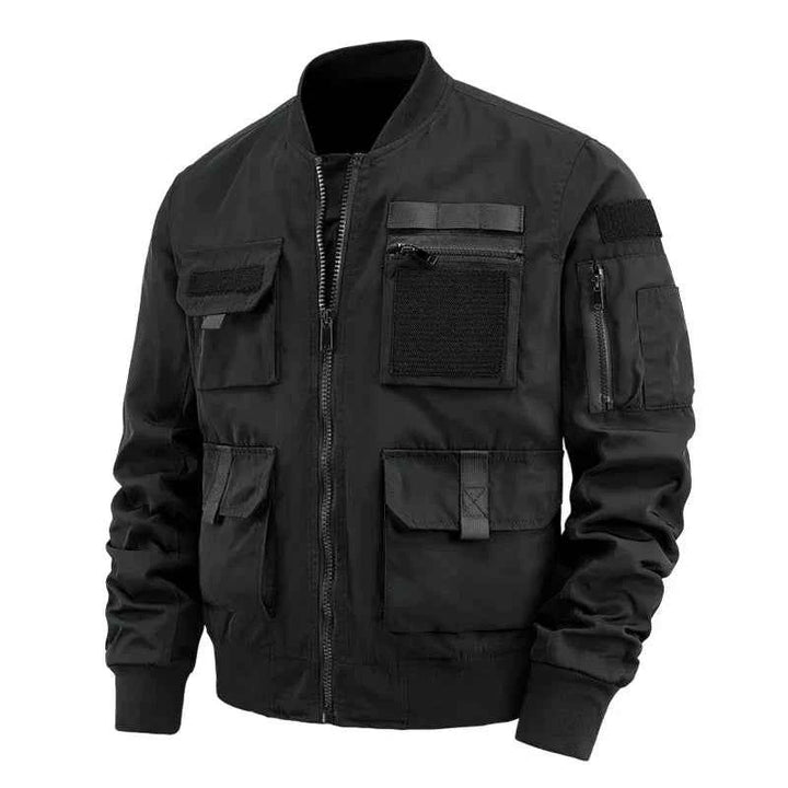 Men's Multi-Pocket Velcro Bomber Jacket - Regular Fit Black