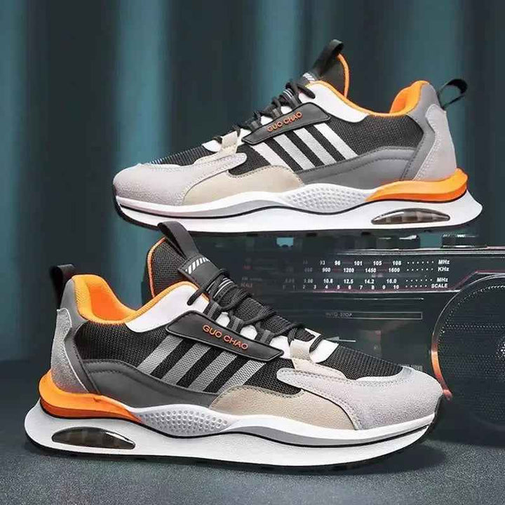 Men's Non-Slip Multicolored Sports Shoes with Laces - Casual Footwear Orange