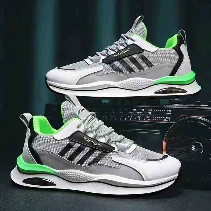 Men's Non-Slip Multicolored Sports Shoes with Laces - Casual Footwear Green