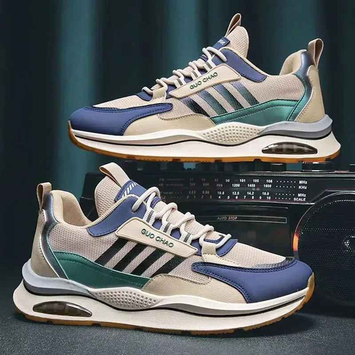 Men's Non-Slip Multicolored Sports Shoes with Laces - Casual Footwear Beige