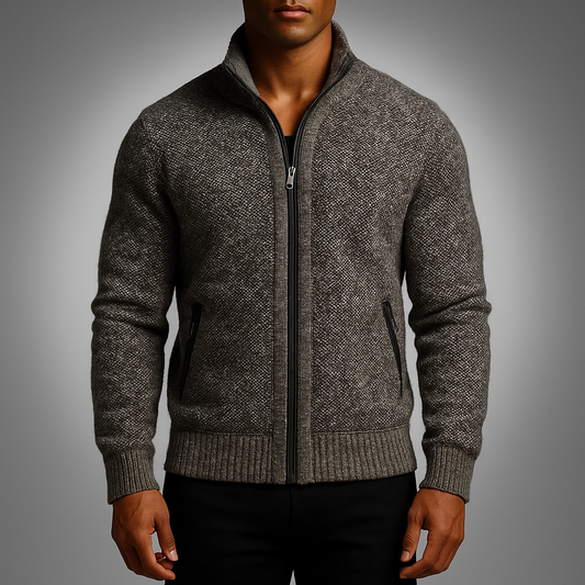Men's Ribbed Thermal Plaid Sweater Winter Essential Knitwear Brown