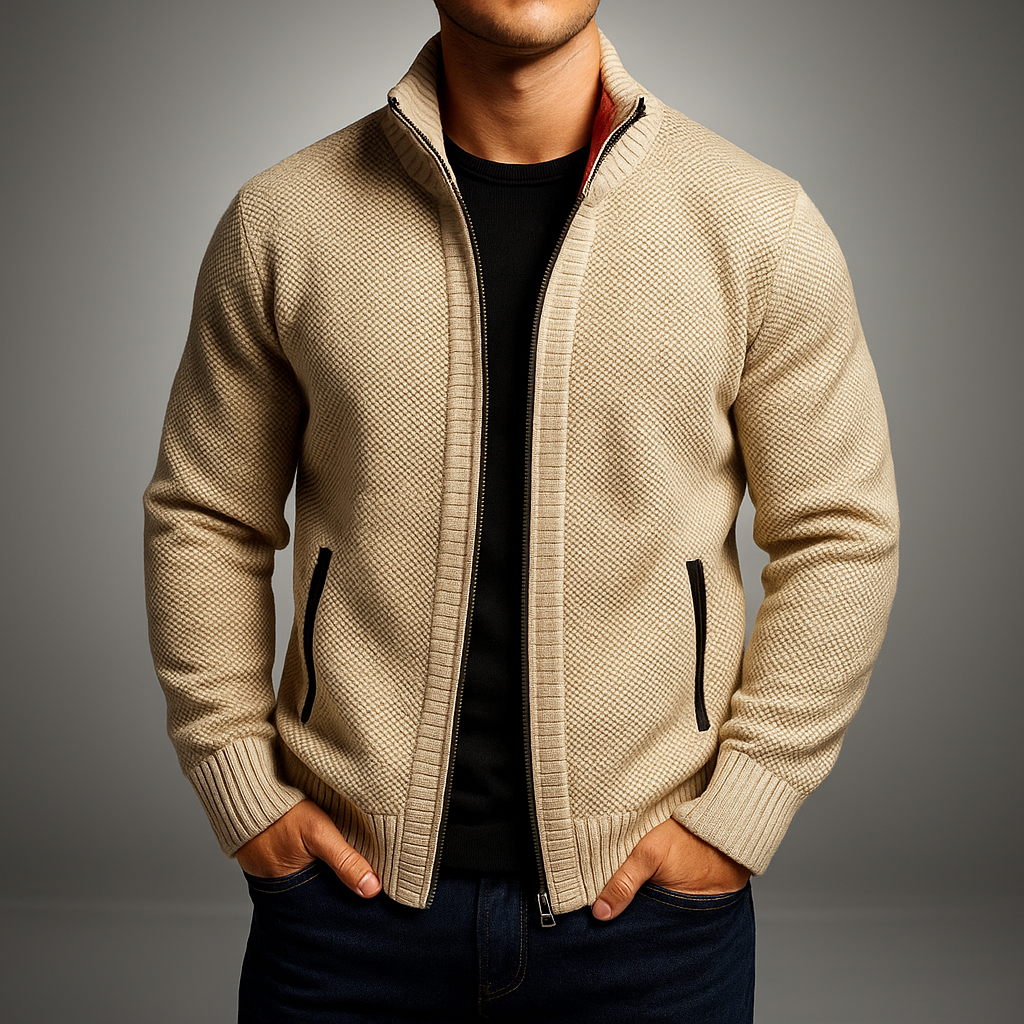 Men's Norfolk Zip Sweater Beige